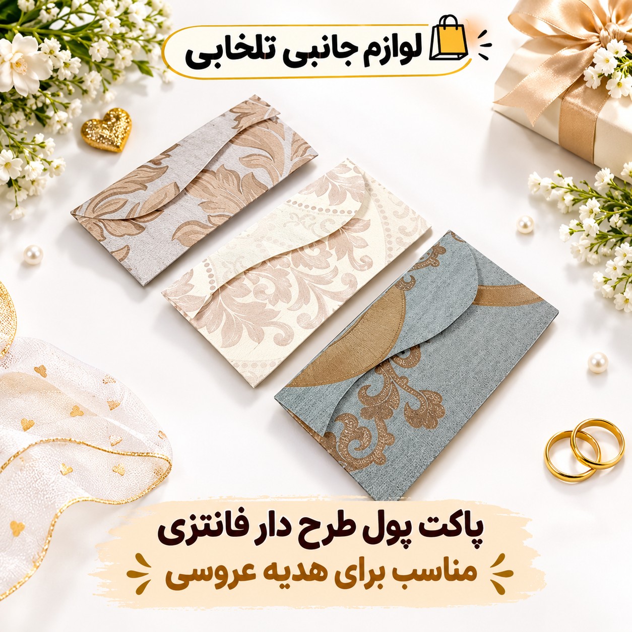 پاکت پول طرح دار فانتزی مناسب برای هدیه عروسی بسته 1 عددی (کیفیت فوق العاده عالی)