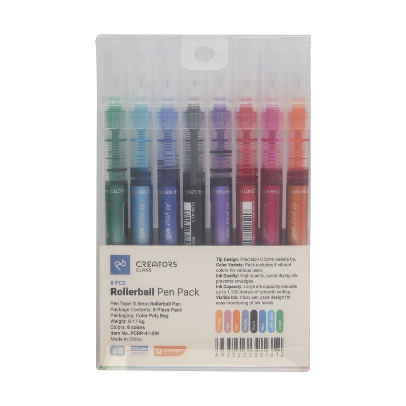 روان نویس رنگی CREATORS CLASS مدل PCRP-41-8W،با قطر نوشتاری 0.5 میلی متر،دارای نوشتار روان،نشانگر میزان جوهر،پک 8 عددی