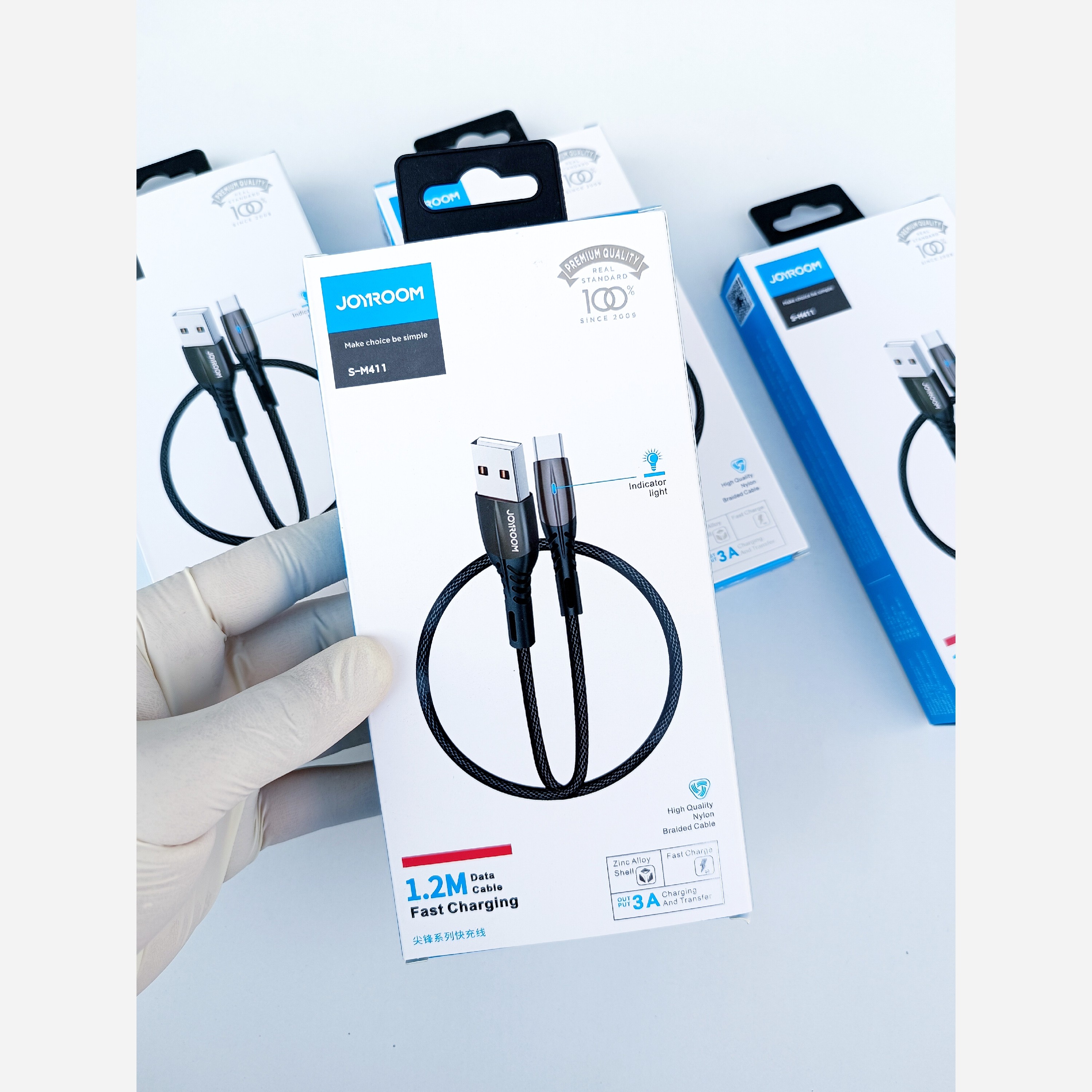 کابل شارژ برزنتی تایپ سی TYPE C برند JOYROOM مدل S-M411،دارای نشانگر LED،قابلیت انتقال دیتا و فست شارژ،طول کابل 1.2 متر