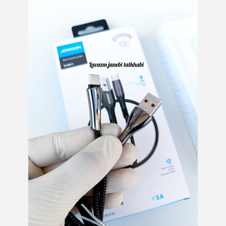 کابل شارژ برزنتی تایپ سی TYPE C برند JOYROOM مدل S-M411،دارای نشانگر LED،قابلیت انتقال دیتا و فست شارژ،طول کابل 1.2 متر