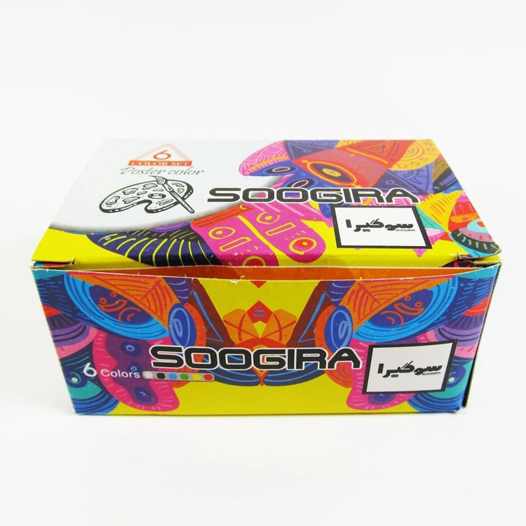 گواش 6 رنگ سوگیرا SOOGIRA (دارای 6 رنگ اصلی سبز،سفید،مشکی،زرد،آبی،قرمز) قابل استفاده بر روی مقوا،کاغذ،چوب،سفال و...