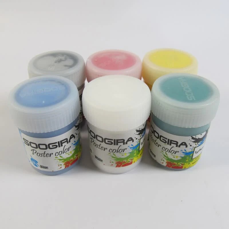 گواش 6 رنگ سوگیرا SOOGIRA (دارای 6 رنگ اصلی سبز،سفید،مشکی،زرد،آبی،قرمز) قابل استفاده بر روی مقوا،کاغذ،چوب،سفال و...