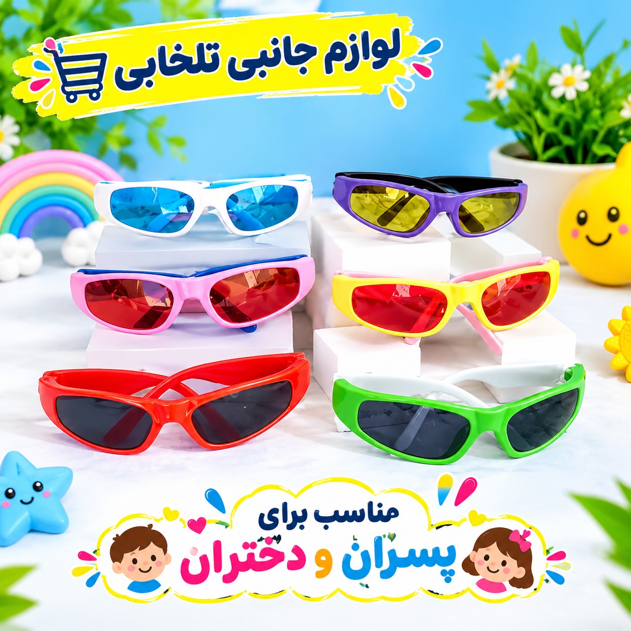عینک آفتابی بچگانه برند (BENITA) مناسب برای سنین 3 تا 10 سال،دارای طراحی مخصوص صورت بچه ها،بسیار شکیل،کیفیت عالی