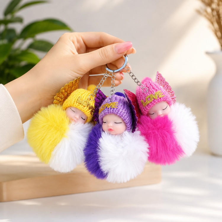 جاکلیدی و آویز فانتزی بیبی کلاه بافت خزدار (وارداتی) مناسب برای آویزان کردن روی کیف ایرپاد و انواع کوله،کلید،سوییچ و...
