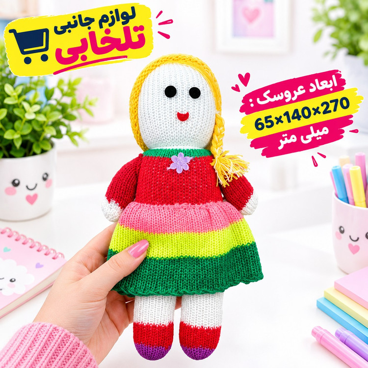 عروسک بافتنی طرح دختر رنگین کمان مدل R1 مناسب برای هدیه دادن (بسته 1 عددی)