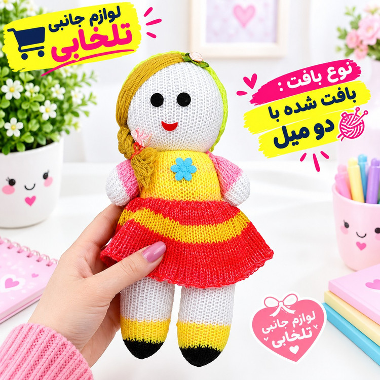 عروسک بافتنی طرح دختر رنگین کمان مدل R1 مناسب برای هدیه دادن (بسته 1 عددی)