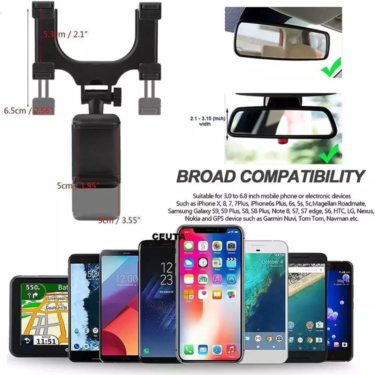 هولدر موبایل آینه ماشین Unlversal Car Rear View Mirror Mount،قابلیت چرخش 360 درجه،ایمنی بالا،نصب آسان،ویژه آینه اتومبیل