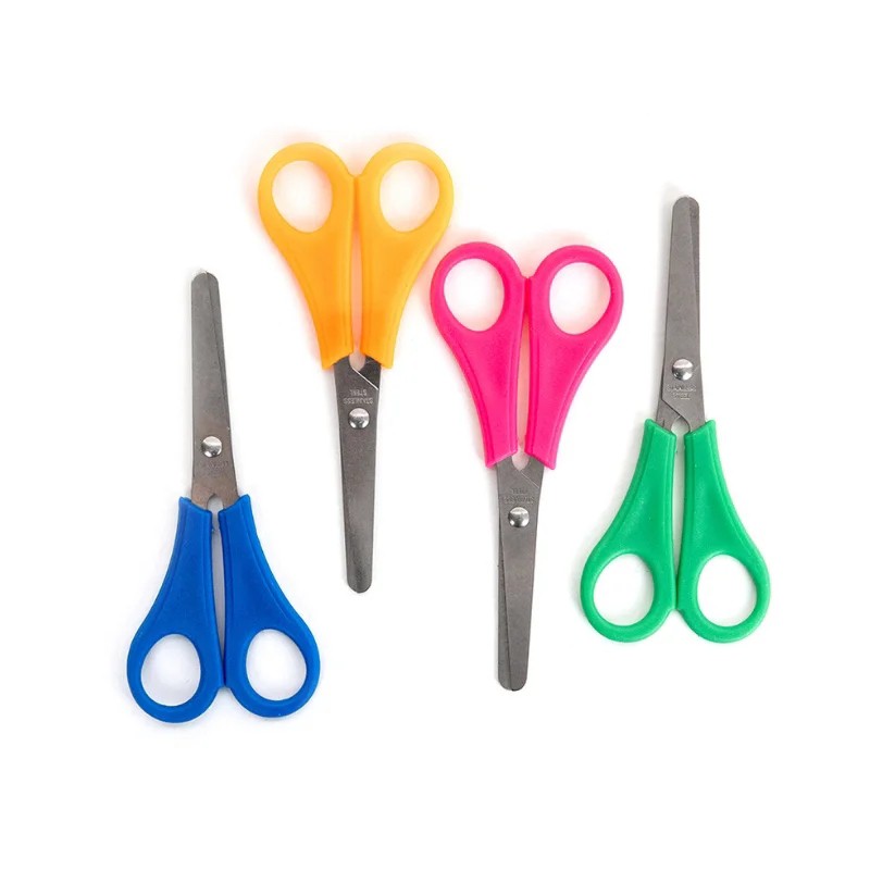 قیچی کاغذ خط کش دار رنگی (نوک گرد) STAINLESS STEEL دارای تیغه فولادی ضد زنگ،دارای رنگ شفاف،مناسب برای مدرسه و کودکان
