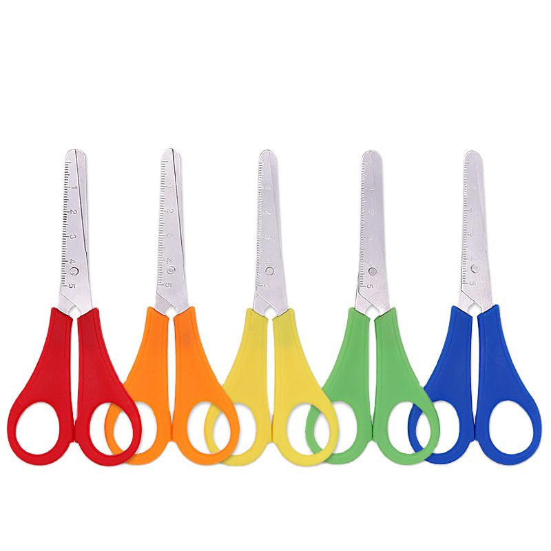قیچی کاغذ خط کش دار رنگی (نوک گرد) STAINLESS STEEL دارای تیغه فولادی ضد زنگ،دارای رنگ شفاف،مناسب برای مدرسه و کودکان