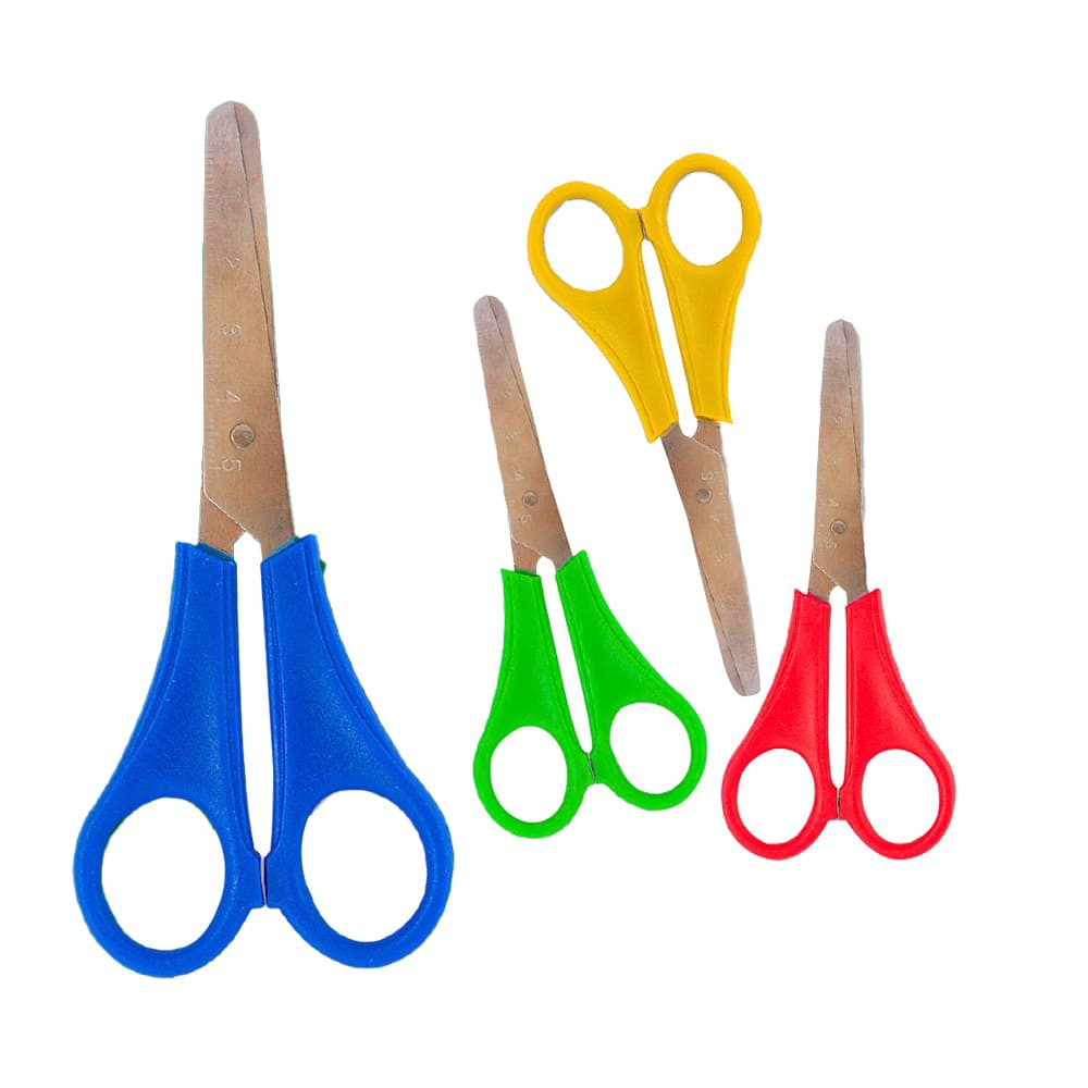قیچی کاغذ خط کش دار رنگی (نوک گرد) STAINLESS STEEL دارای تیغه فولادی ضد زنگ،دارای رنگ شفاف،مناسب برای مدرسه و کودکان