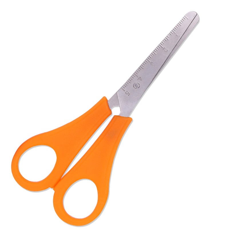 قیچی کاغذ خط کش دار رنگی (نوک گرد) STAINLESS STEEL دارای تیغه فولادی ضد زنگ،دارای رنگ شفاف،مناسب برای مدرسه و کودکان