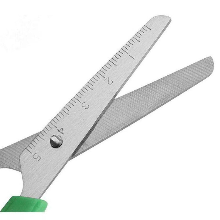 قیچی کاغذ خط کش دار رنگی (نوک گرد) STAINLESS STEEL دارای تیغه فولادی ضد زنگ،دارای رنگ شفاف،مناسب برای مدرسه و کودکان