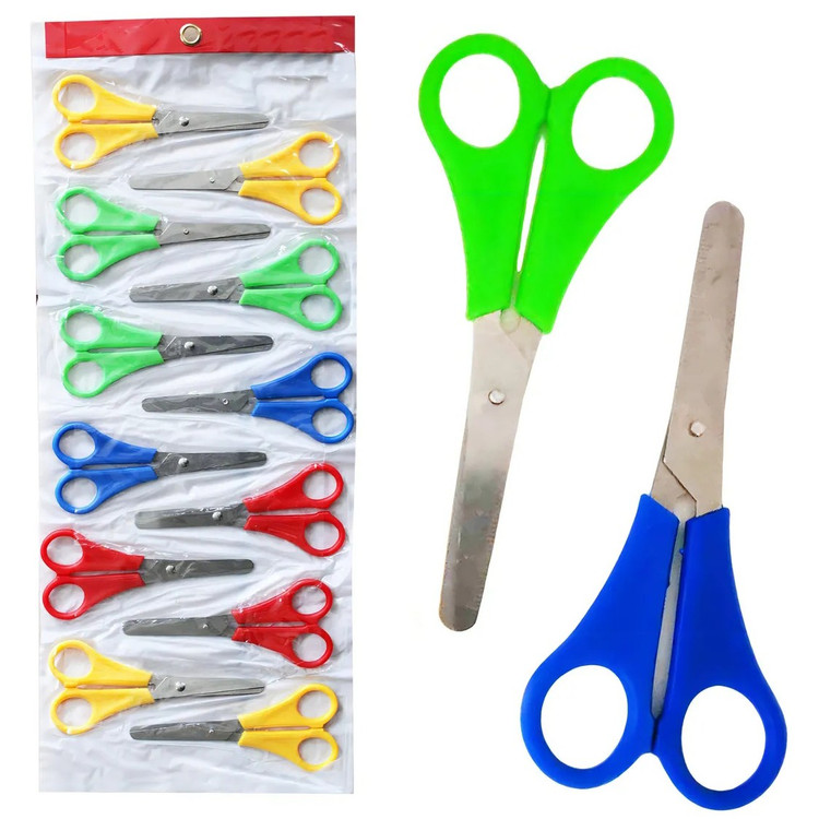 قیچی کاغذ خط کش دار رنگی (نوک گرد) STAINLESS STEEL دارای تیغه فولادی ضد زنگ،دارای رنگ شفاف،مناسب برای مدرسه و کودکان
