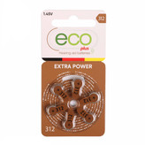 باتری سمعکی شماره 312 برند اکو پلاس (eco plus) با قابلیت ماندگاری طولانی،ساخت آلمان،شامل یک ورق 6 عددی (باطری سمعک)