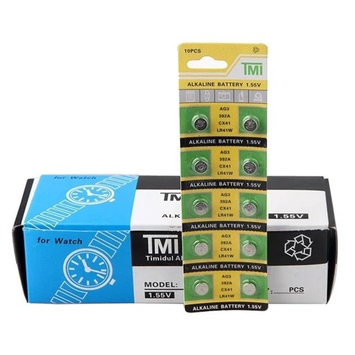 باتری ساعتی آلکالاین TMI مدل AG3/392A/CX41/LR41W مناسب برای اسباب بازی،دماسنج دیجیتال،بعضی از ساعت ها و... (پک 10 عددی)