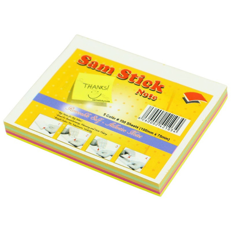 کاغذ یادداشت چسب دار رنگی سام استیک مدل بدون خط سایز 10 در 7.5 سانتی متر (بسته 100 برگی)