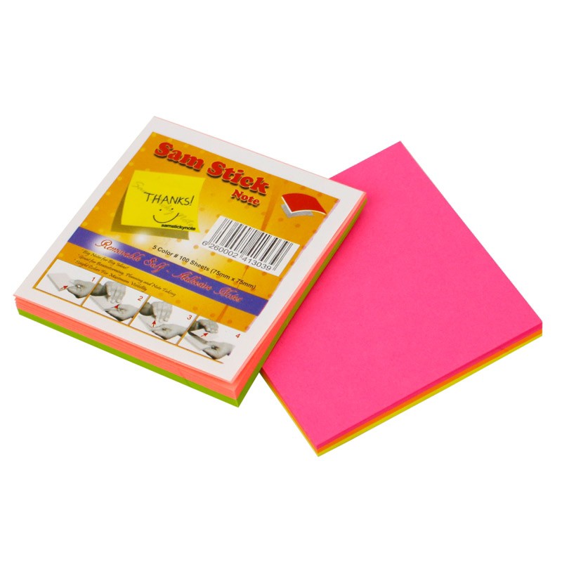 کاغذ یادداشت چسب دار رنگی سام استیک مدل بدون خط سایز 7.5 در 7.5 سانتی متر (بسته 100 برگی)