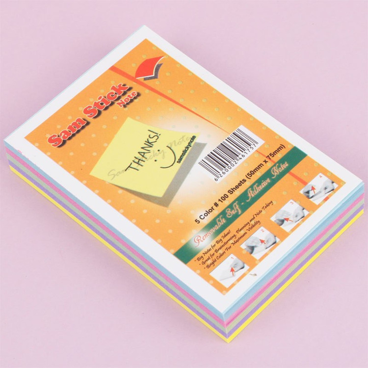 کاغذ یادداشت چسب دار رنگی سام استیک مدل بدون خط سایز 5 در 7.5 سانتی متر (بسته 100 برگی)