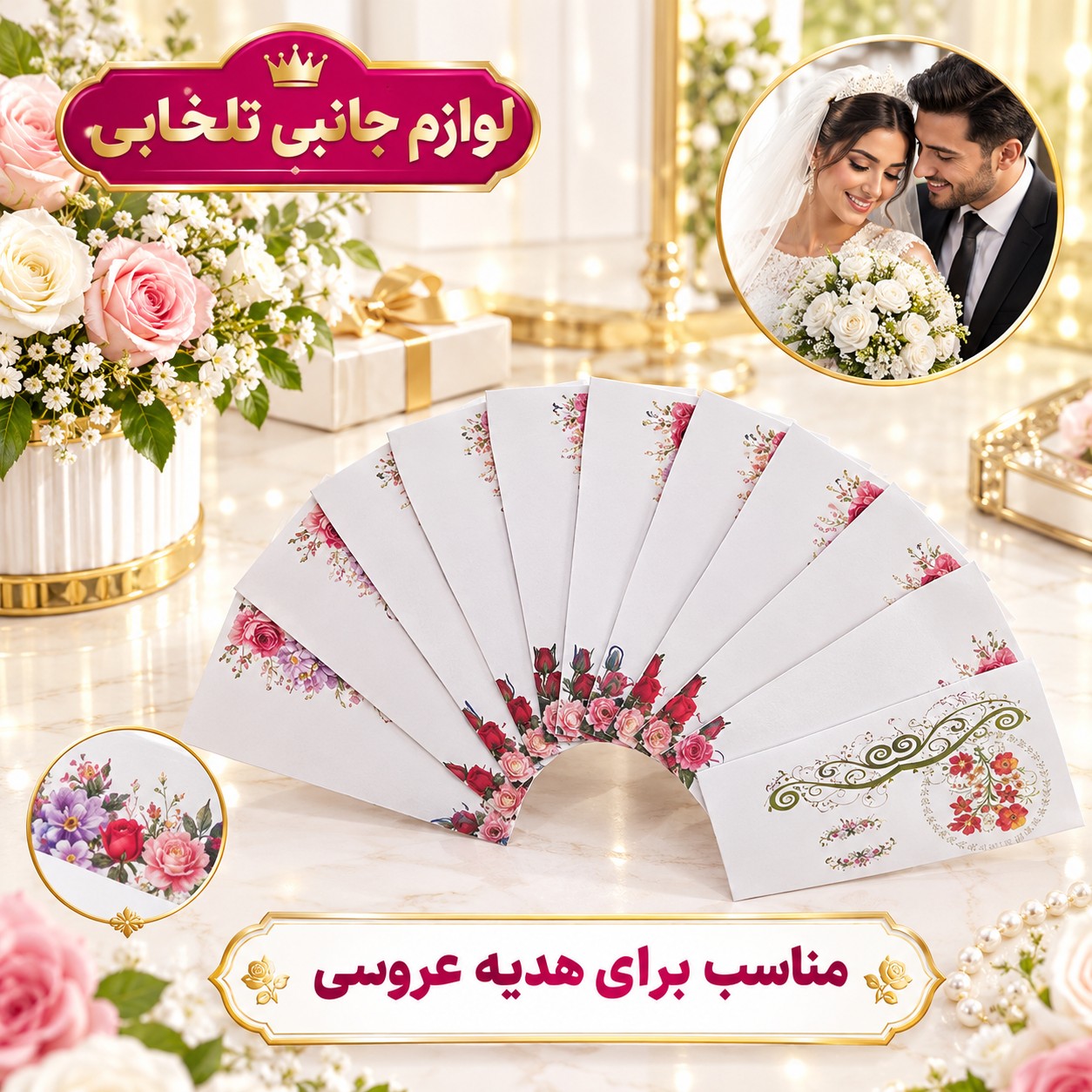 پاکت پول کاغذی مدل گل ساده،مناسب برای هدیه عروسی (شامل 1 پک 20 عددی،هر بسته شامل 4 طرح متنوع) تخفیف ویژه