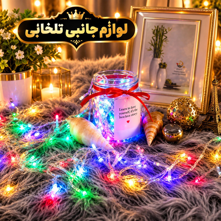 ریسه ال ای دی تم تولد به طول 9 متر،دارای 100 لامپ LED،دارای ریموت کنترل،دارای 8 حالت نوردهی کند،تند،چشمک زن،ثابت و ...