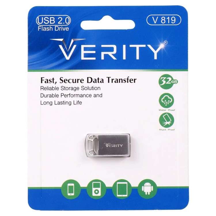 فلش مموری وریتی مدل V819 با ظرفیت 32 گیگابایت،مناسب جهت ذخیره سازی انواع داده و انتقال اطلاعات با رابط USB 2.0