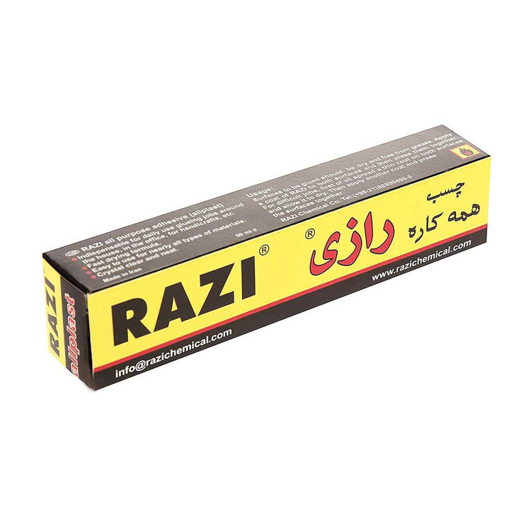 چسب مایع همه کاره رازی مدل allplast حجم 50cc،شفاف و تمیز،مناسب استفاده روزمره در منزل،دفترکار،صنایع دستی و...