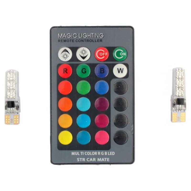 لامپ ریموت دار چراغ کوچک خودرو (RGB) مدل Multi Color،لامپ مولتی کالر ریموت دار 6 SMD ژله ای (تخفیف ویژه)