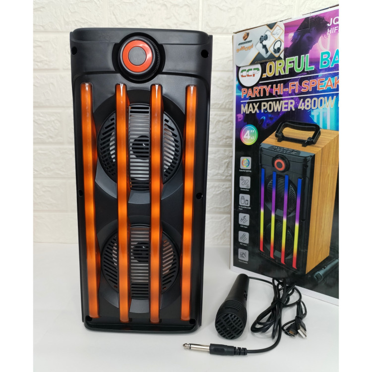 اسپیکر بلوتوثی سینگ ای پارتی باکس طرح چوب رقص نور RGB + میکروفون بمب رم خور فلش خور قابل حمل میکروفون دار(پس کرایه)