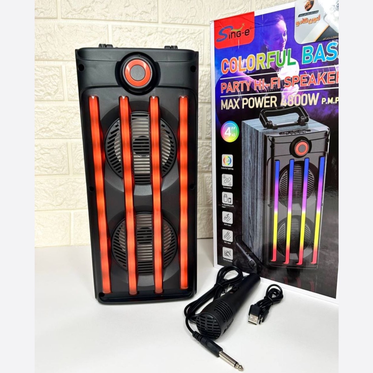 اسپیکر بلوتوثی میکروفون دار رم خور فلش خور قابل حمل قص نور RGB