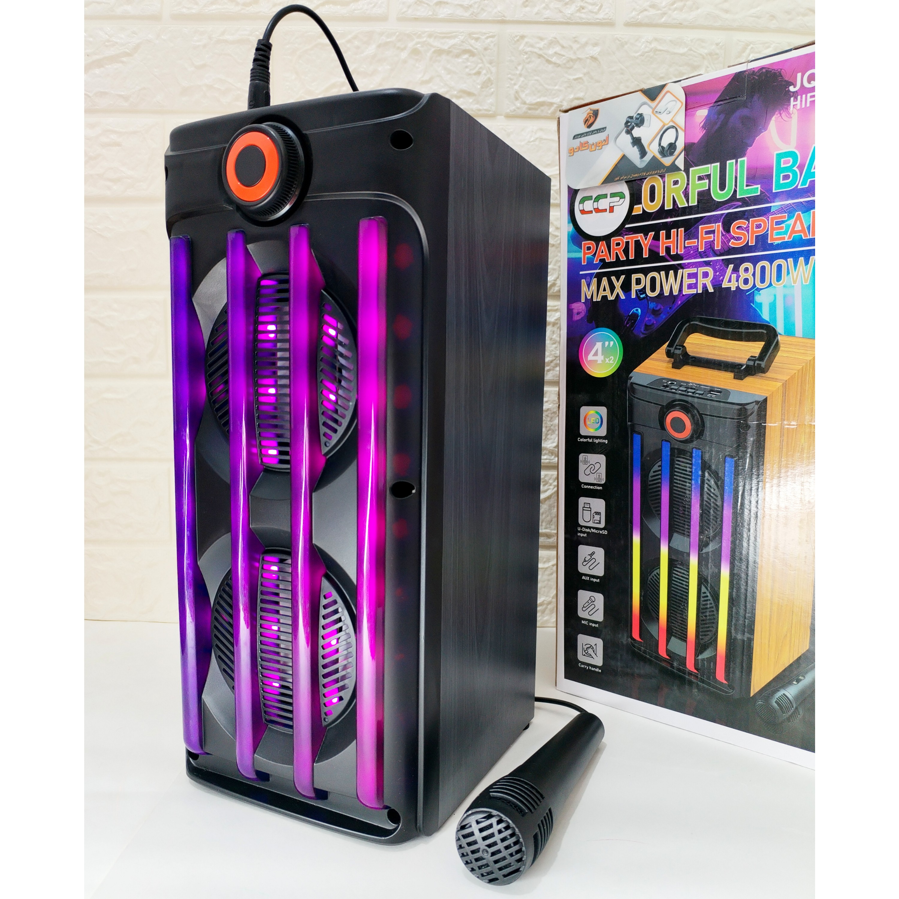 اسپیکر بلوتوثی میکروفون دار رم خور فلش خور قابل حمل قص نور RGB