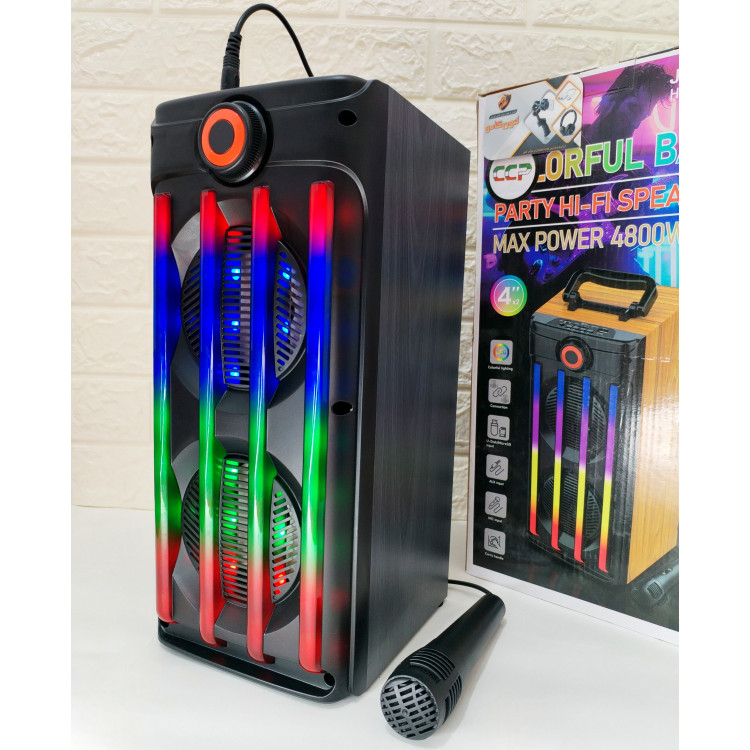 اسپیکر بلوتوثی میکروفون دار رم خور فلش خور قابل حمل قص نور RGB