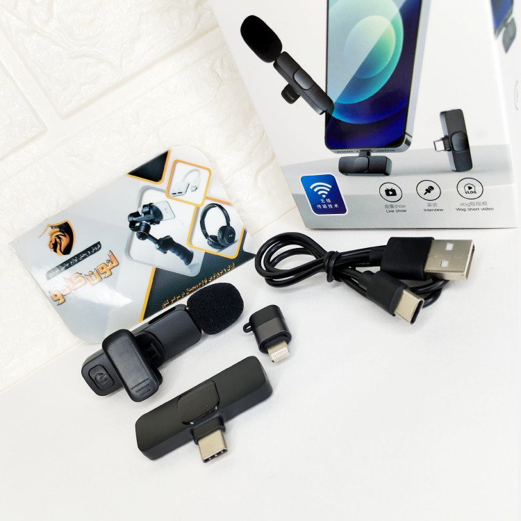 میکروفون یقه ای بیسیم حرفه ای دوکاره آیفون و اندروید ضبط صدا تولید محتوا میکروفون یقه ای بلوتوثی