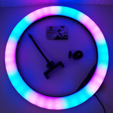 رینگ لایت رنگی سایز 36 RGB به همراه سه پایه 2.10 سانتی متری حرفه ای دارای رقص نور همراه با ضمانت (پس کرایه)