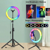 رینگ لایت رنگی سایز 36 RGB به همراه سه پایه 2.10 سانتی متری حرفه ای دارای رقص نور همراه با ضمانت (پس کرایه)