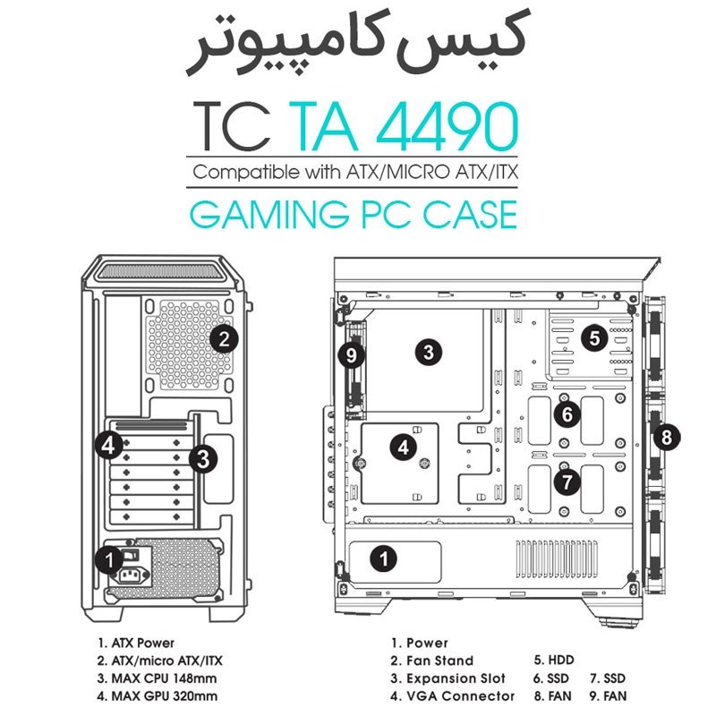 کیس کامپیوتر (قاب خالی) گیمینگ تسکو مدل GC-TA-4490
