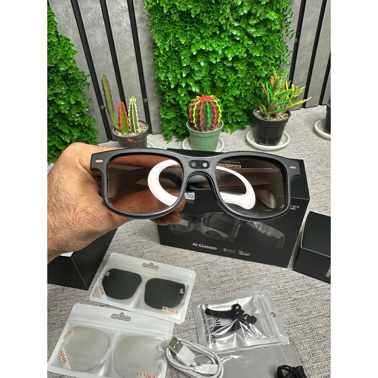 ایرپاد عینک هوشمند Airmez S2 AI مجهز به دوربین با قابلیت مکالمه و پخش موسیقی بهمراه 2 شیشه کیفیت عالی