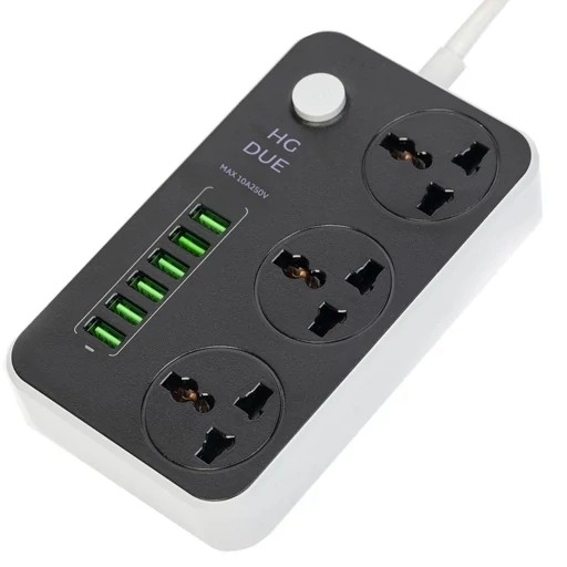 سه راهی و محافظ شوک الکتریکی HG 136U اصلی با 6 ورودی USB و 3 پریز برق قیمت عالی