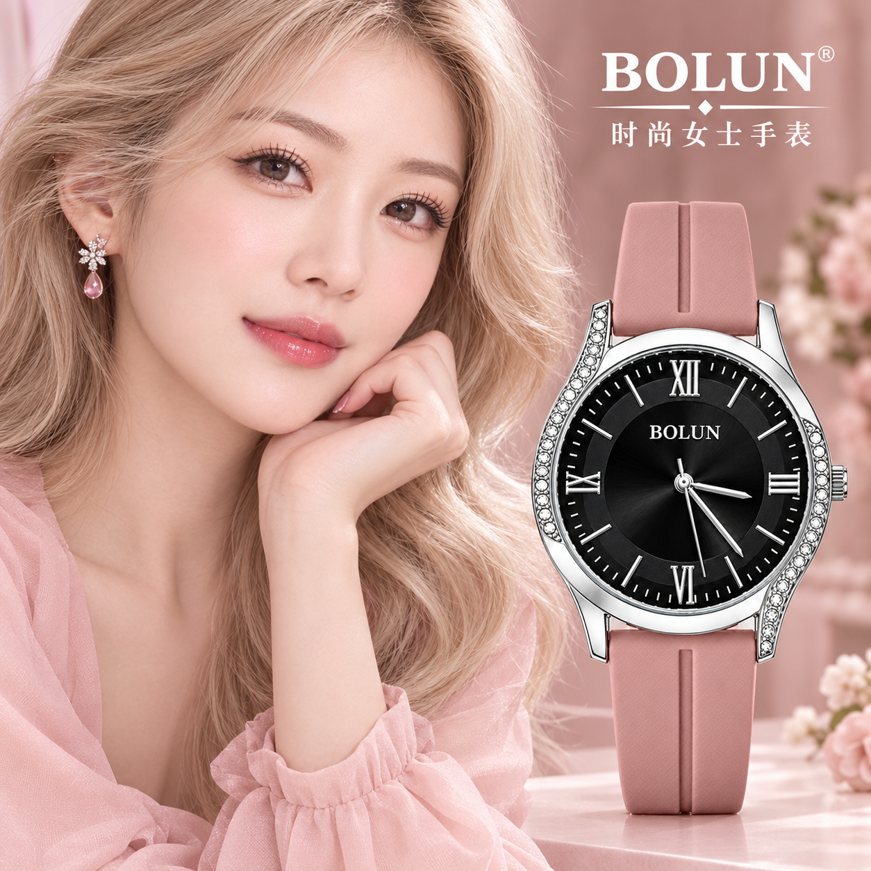 ساعت زنانه بولان BOLUN بند سلیکونی نگین دار کالباسی