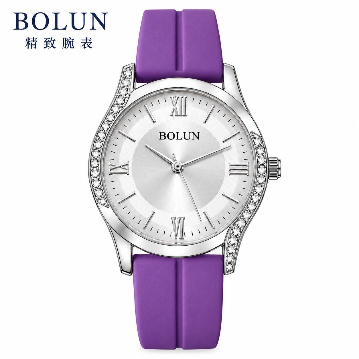 ساعت زنانه بولان BOLUN بند سیلیکونی نگین دار بنفش