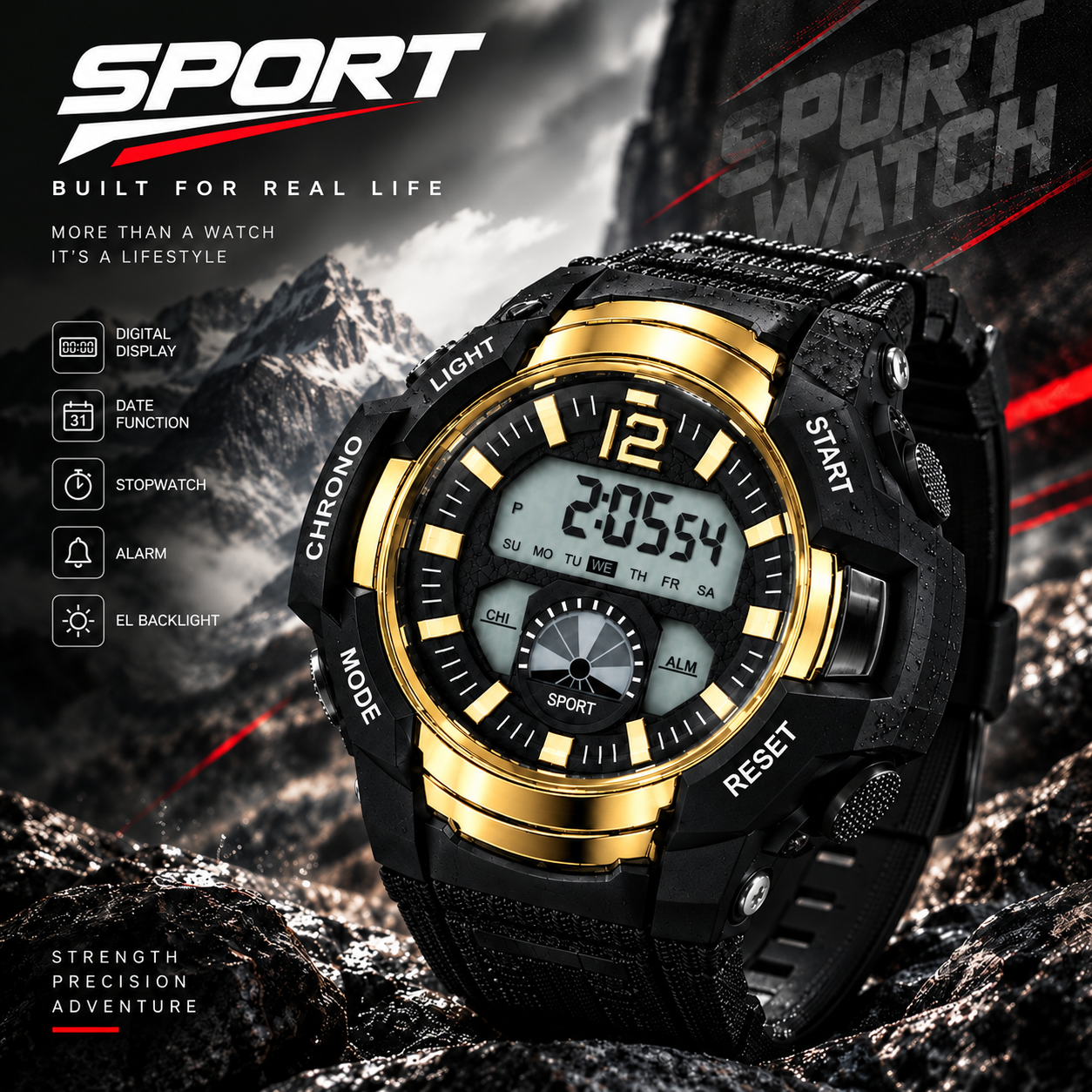 ساعت دیجیتال sport مدل طلایی خاص