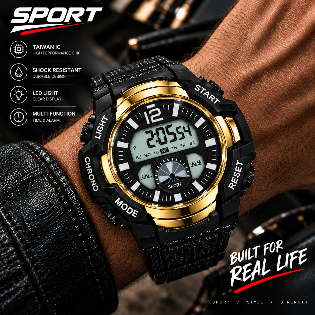 ساعت دیجیتال sport مدل طلایی خاص صادراتی