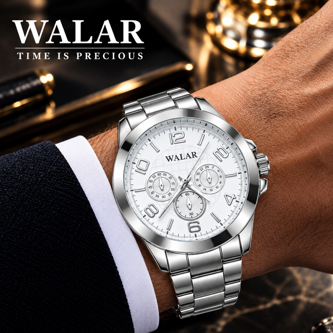 ساعت والار walar صادراتی نقره ای