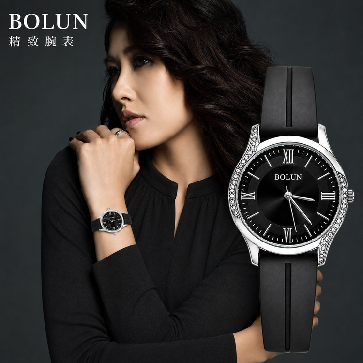 ساعت زنانه بولان BOLUN بند ژله ای صادراتی نگین دار