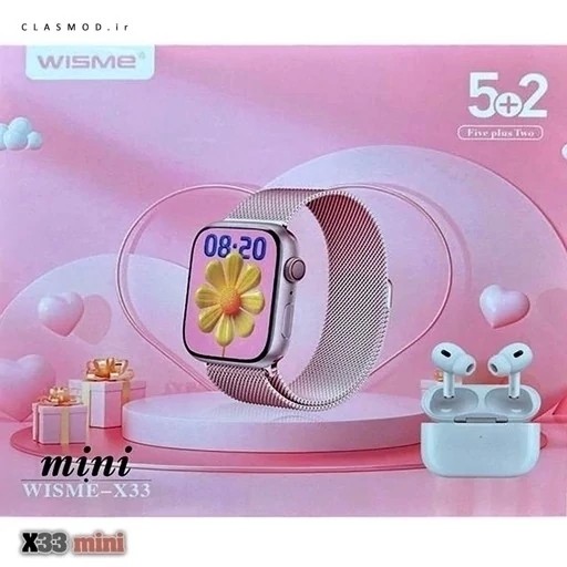 ساعت هوشمند WISME X33 mini پنج بند با ایرپاد) و بند فلزی سوپر امولد بالاترین کیفیت بازار