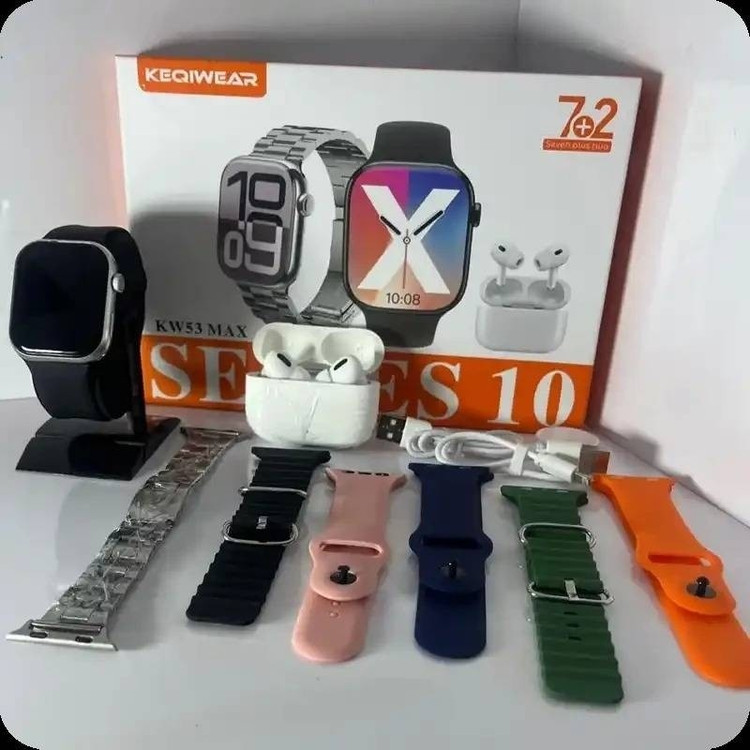 ساعت هوشمند KW53 MAX پک کامل با ایرپاد پرو2 و 7 بند مجلل