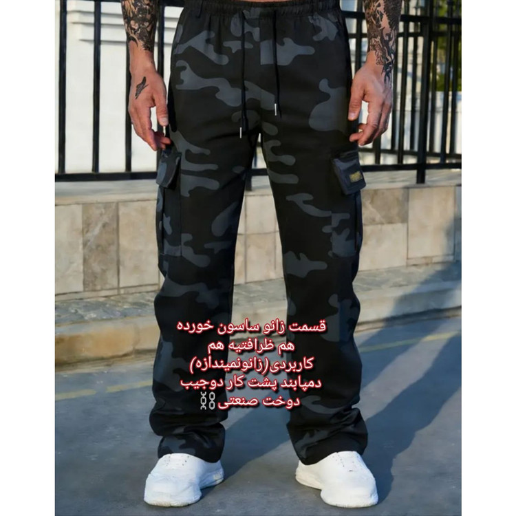 شلوار چریکی نیم بگ کتان دمپا دوحالته ساسون دار