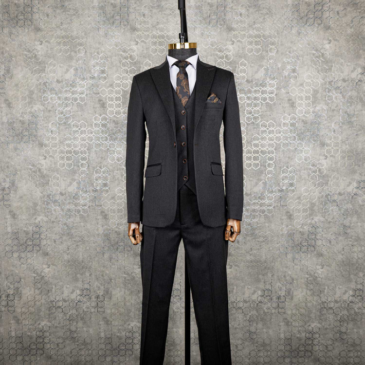 کت و شلوار ذغالی با جلیقه دورو
