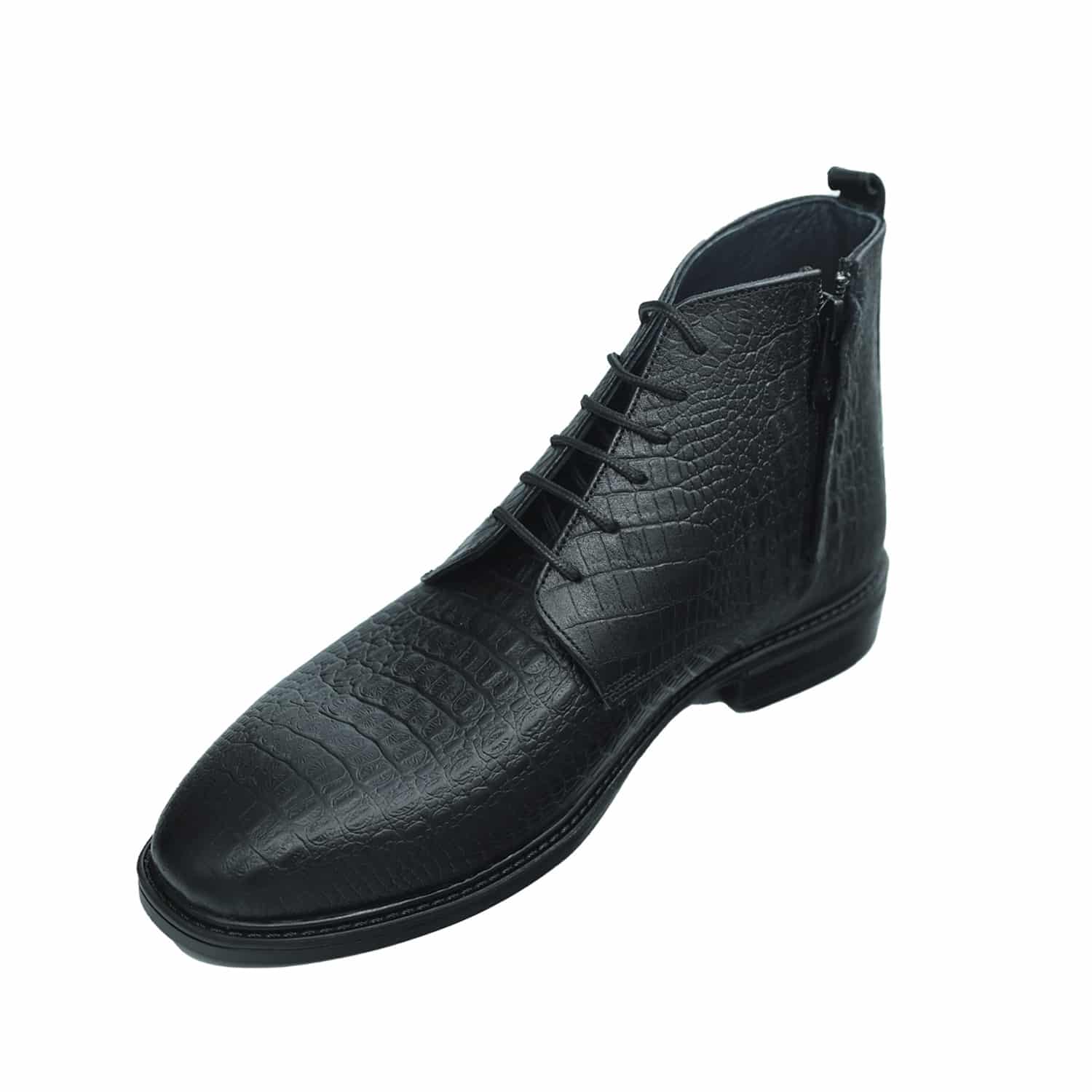 نیم بوت مردانه کروکودیل چرم مشکی