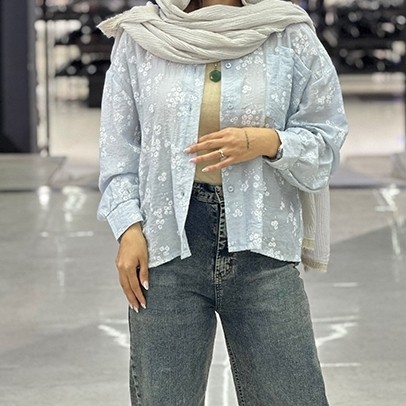 شومیز شیشه ای گلدار تک جیب